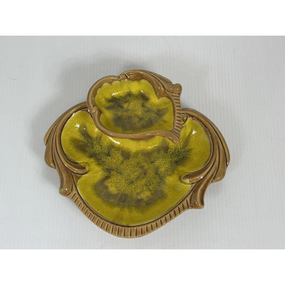 Vintage Mid Century Modern Maurice of California USA Pottery Two Tier Chip Dip